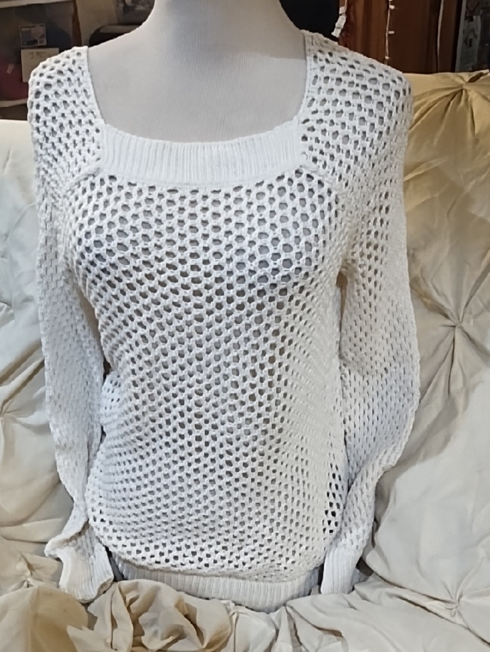 White Open-Knit Women's Sweater